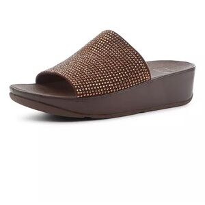 NWOT FITFLOP Ginny Glitz Pool Slides in Bronze w/Rhinestone Size 7